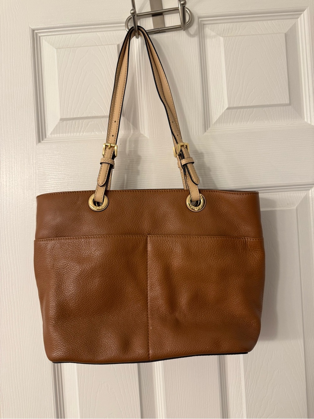 Michael Kors Brown Leather Tote with Beige Straps - Picture 2 of 3